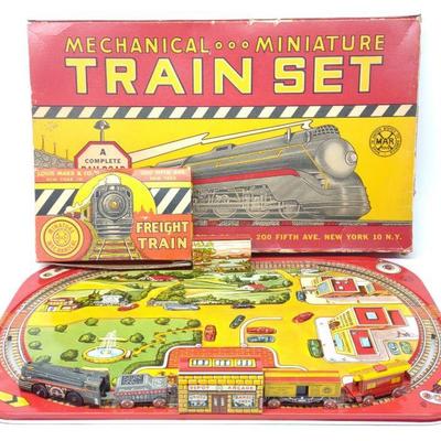 Marx Windup Tin Mechanical Toy Train Set w/ Box