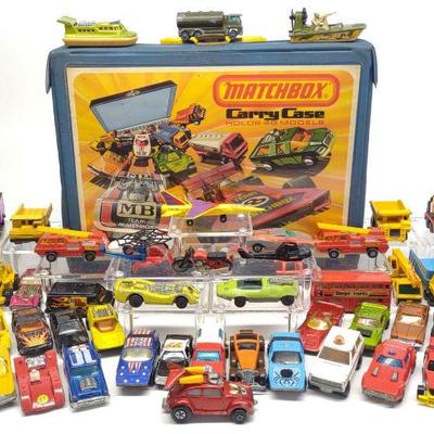 1970s Lesney Matchbox 48 Case & Superfast Cars