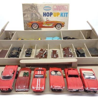 (6) 1960s Aurora HO Slot Cars, Hop Up Kit & Parts
