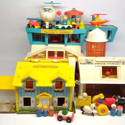 3 Vintage Fisher Price Play Family Sets