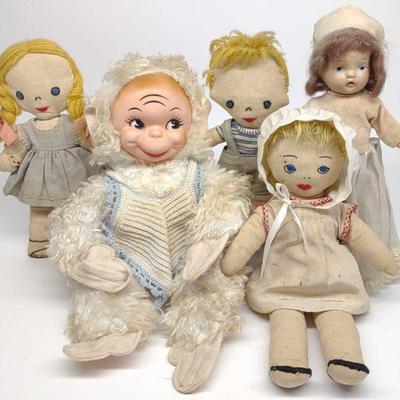 5 Vintage Dolls - Gund Monkey & Handmade Dolls