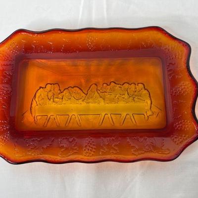 Vintage Amberina LAST SUPPER Glass Tray 