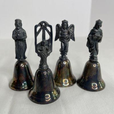 Lot of 4 Reed and Barton Silver-Plate Nativity Bells