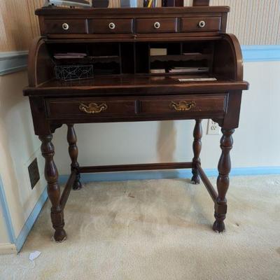 Lovely Wood Rolltop Desk & Contents