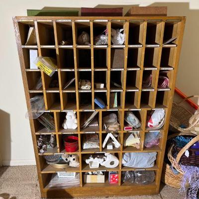 vintage mail/storage shelf , contents included 34x19x49â€