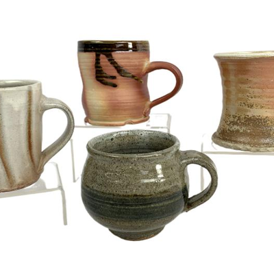  Four Pottery Mugs Signed by Bradley Benn, Sue Pariseau, Willem Gebbe, Other