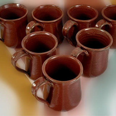 Vintage Set of 7 Ceramic Mugs Signed by Artist