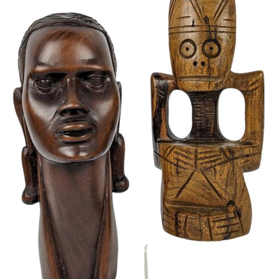 Hand Carved Bust and Mahogany Shaman Statuette