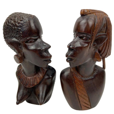 Two Vintage Arican Hand Carved Wooden Figural Statues 7