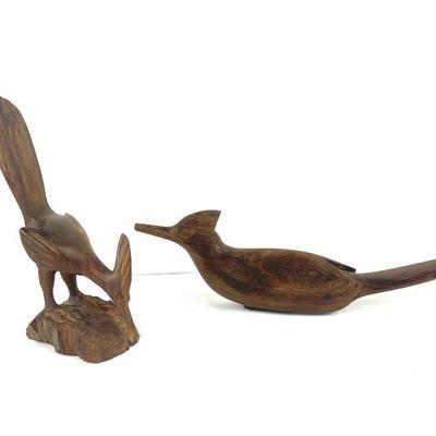 Two Vintage Road Runners Hand Carved from Ironwood