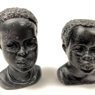 Two Vintage African Miniature Carved Stone Busts