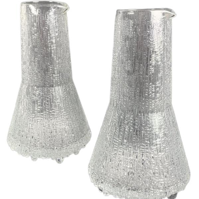Two IITTALA Ultima Thule Carafes - Flawless Textured Clear Glass Pitchers