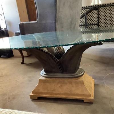 $120 coffee table with scalloped glass top 30â€ x 48â€  19â€H