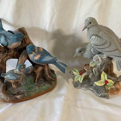 2 - hand painted ceramic bird figurines