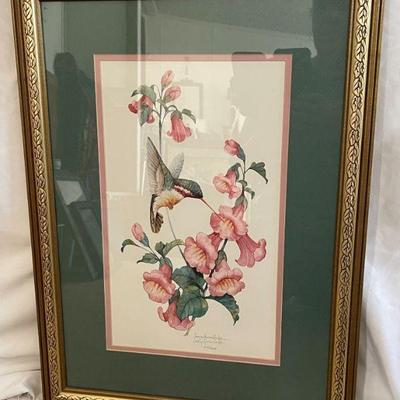 gold framed hummingbird picture