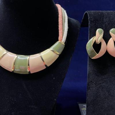 vintage 80s enamel necklaces & matching earrings