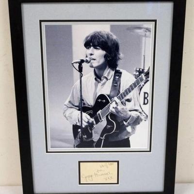 1055	GEORGE HARRISON SIGNATURE PLUS GERRY AND THE PACEMAKERS, APPROXIMATELY 17 IN X 24 IN OVERALL
