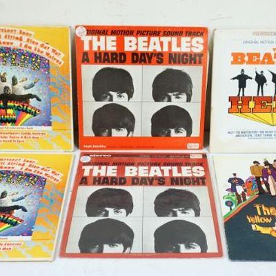 1010	LOT OF 6 BEATLES VINYL ALBUMS, SOUNDTRACKS INCLUDES BOTH MONO & STEREO VERSIONS OF MAGICAL MYSTERY TOUR, HELP, & YELLOW SUBMARINE
