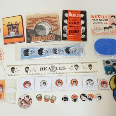 1005	LOT OF MISC BEATLES COLLECTIBLES INCLUDES RINGS (GOERGE HARRISON RING NOT INCLUDED), RULER, MAGNET, 1965 CALENDER, BOOKLET, ETC, AS...