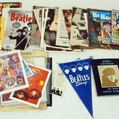 1051	LARGE LOT OF BEATLES RELATED EPHEMERA, INCLUDING STAMPS, JOHN LENNON BOOK IN HIS OWN WRITE, MAGAZINES, CLIPPINGS, ETC.
