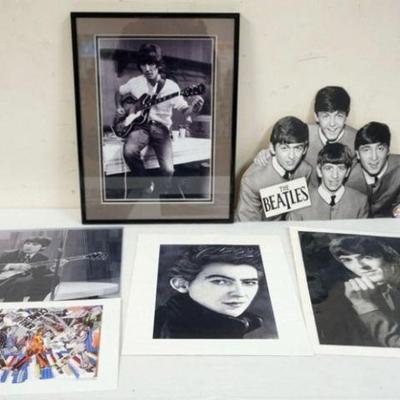 1052	LOT OF BEATLES PRINTS, MOSTLY GEORGE HARRISON, FRAMED PRINT APPROXIMATELY16 3/4 IN X 12 1/4 IN OVERALL
