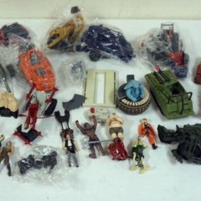 1084	LARGE LOT OF VINTAGE ACTION FIGURES, TOYS, PARTS AS FOUND INCLUDING GI JOE, TOHO 1974 GODZILLA 19 IN TOY *OH NO, THERE GOES TOKYO GO...