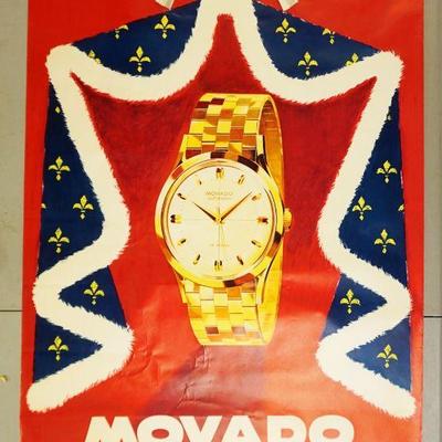 1188	VINTAGE SWISS MOVADO KINGMATIC WRISTWATCH ADVERTISING POSTER. SHOWS AVERAGE SIGNS OF WEAR. APP. 51 IN X 35 1/2 IN
