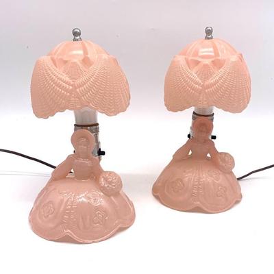 Pr. antique pink frosted Southern Belle boudoir lamps