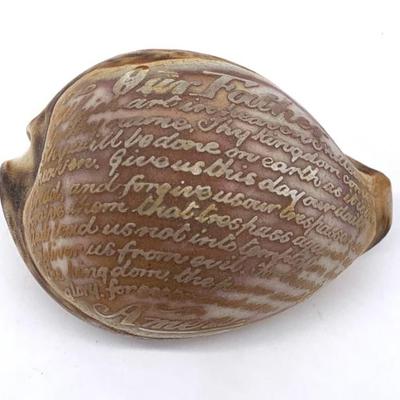 Antique sailor's carved shell with Lord's Prayer