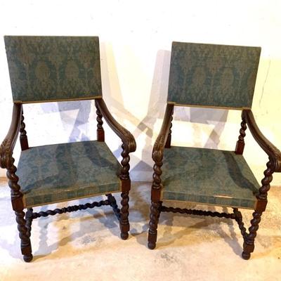 Pr. of vintage carved arm chairs