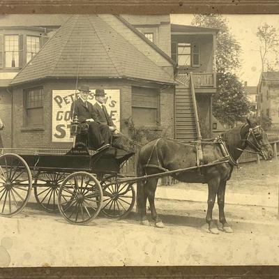 Early photograph in New Britain. Wagon labeled  Erickson and Carlsonâ€The horse blinders are initialed E & C, Image is 7 1/2x 9 1/2â€