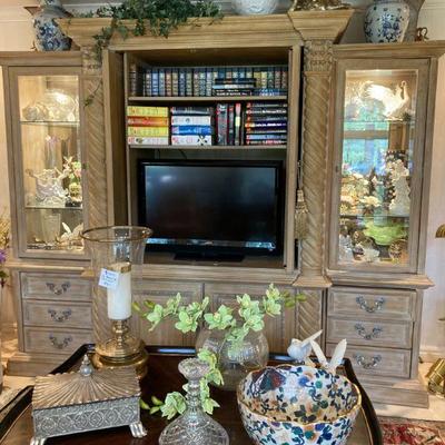 Baker cabinet and curio combination, loaded w/decor