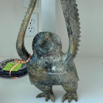 Green serpentine carved owl
