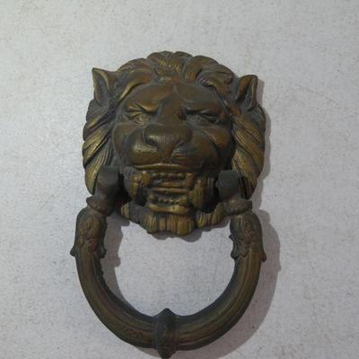 Vintage Oriental/Chinese Fierce Lion Solid Brass/Bronze Door Knocker
