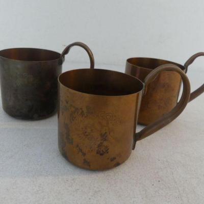 Vintage 1940s Original Cock 'N' Bull Restaurant Engraved "Moscow Mule" Set of 3 Mugs