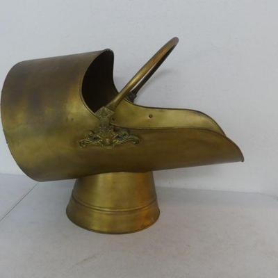 Vintage Extra Large Copper Brass Helmet Coal Scuttle on Base - 14Â½