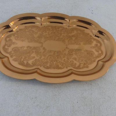 Vintage MCM Coppercraft Guild Ornately Etched Oval Tray