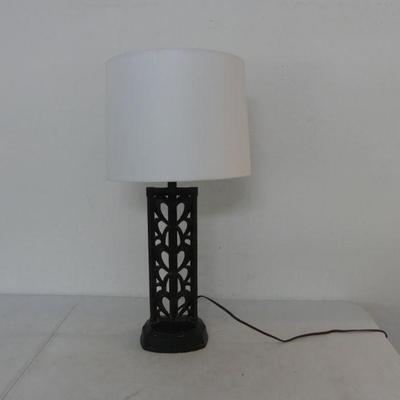 Vintage Black Wrought Iron Table Lamp with Crisp White Shade