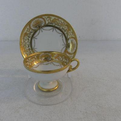 Vintage Absolutely Stunning Noritake Hand Painted Gold Moriage Footed Cup & Saucer Set