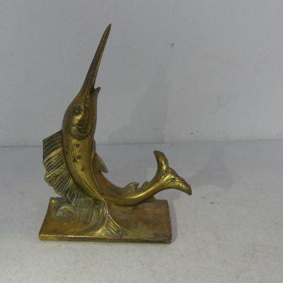 Vintage Brass Swordfish Above Water Statue - 8