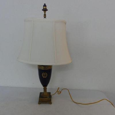 Vintage Cobalt Blue Double Pull-Chain Lamp on 4-Footed Brass Base