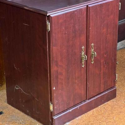 Wood Storage Cabinet With Brass Pulls
