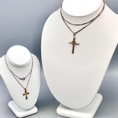 (2) Sterling & Gold Crucifix Necklaces
