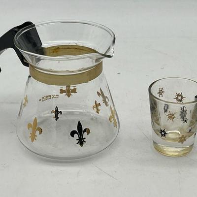 (2) Vintage MCM Glassware Feat. PYREX Gold Fleur De Lis
