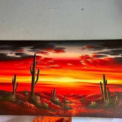Unsigned Southwestern Sunset Landscape Painting
