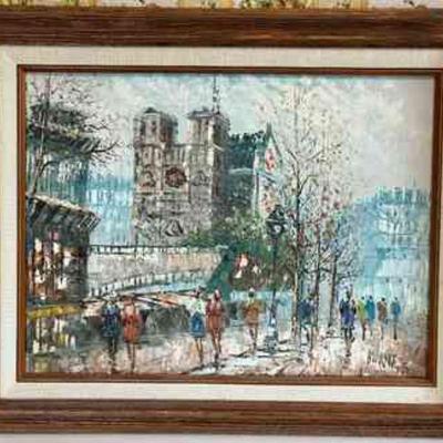 C. Burnett, Paris Street Scene Oil On Board
