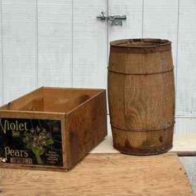 Vintage Crate & Small Barrel
