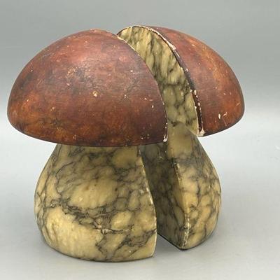 Vintage Italian Alabaster Marble Mushroom Bookends
