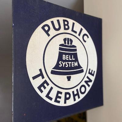 Vintage Porcelain Public Telephone Sign