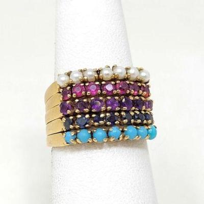 #710 â€¢ 14k Gold Stacked Multi Gemstone Ring, 9g

